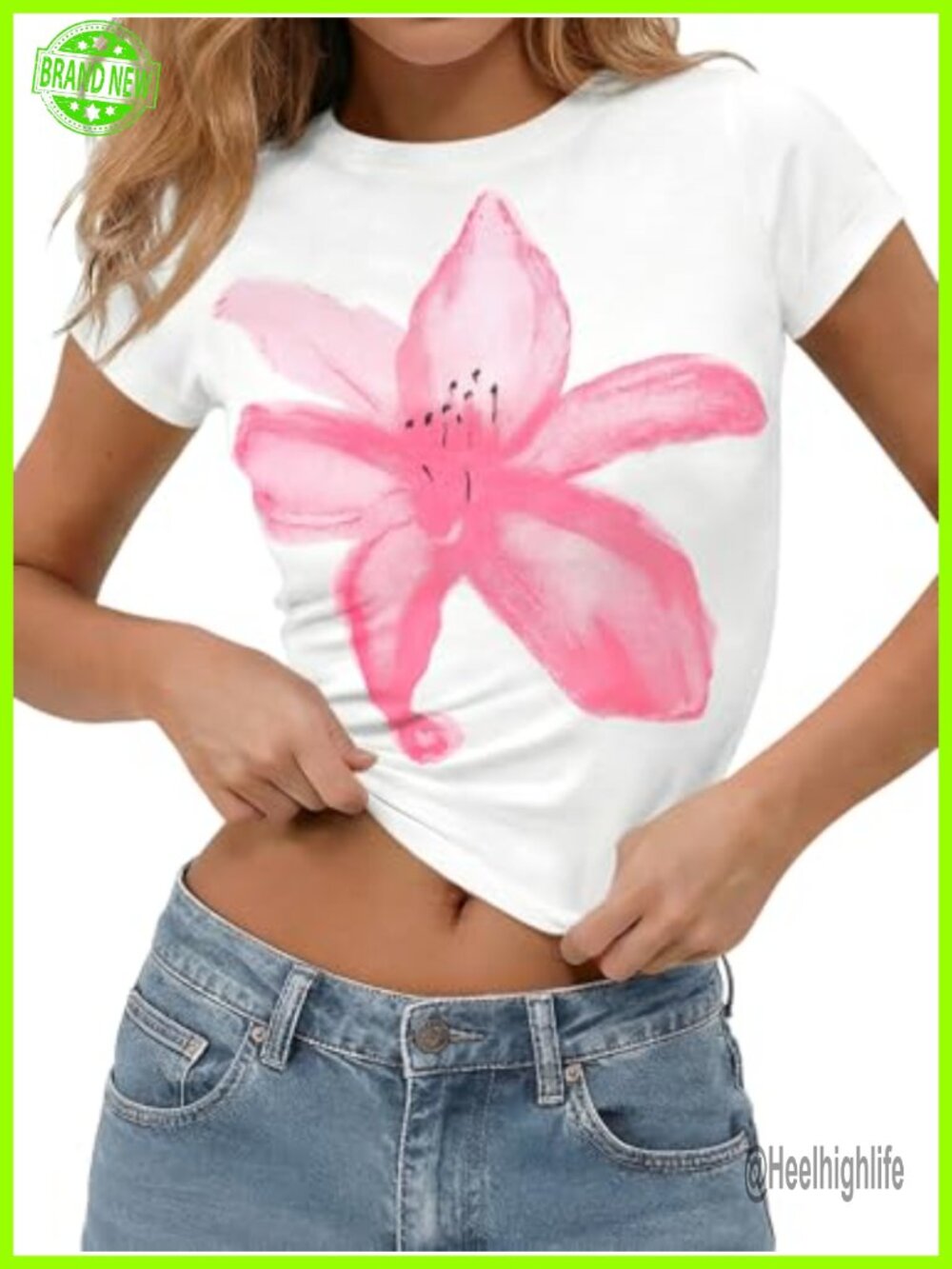 Womens Y2K Floral Graphic Baby Tee Short Sleeve Crop Top Slim Fit Summer